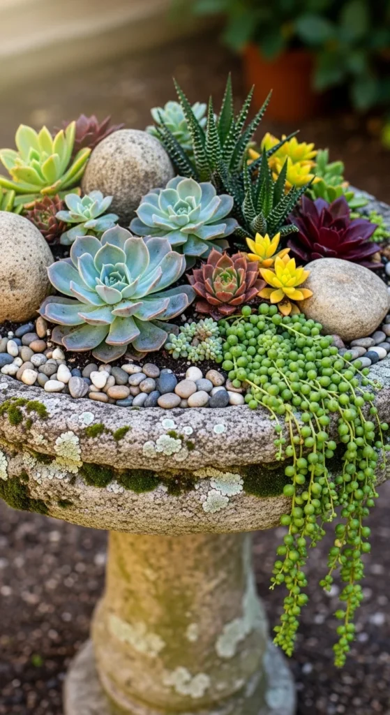 Fill a Birdbath with Succulents