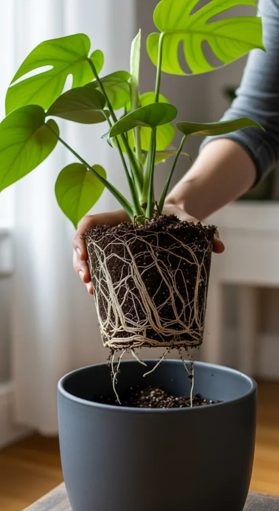Repot Gently When Roots Show