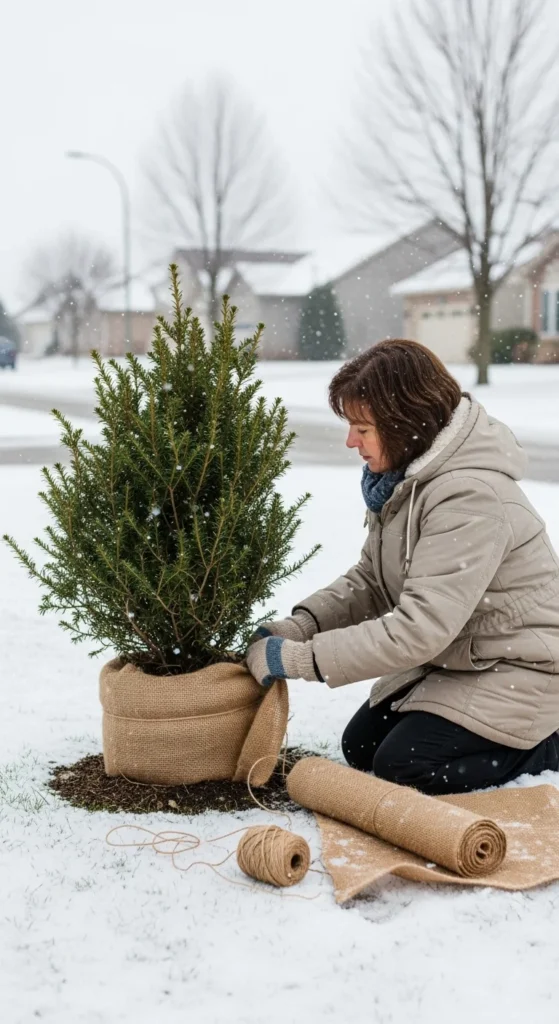 Wrap Delicate Shrubs in Burlap