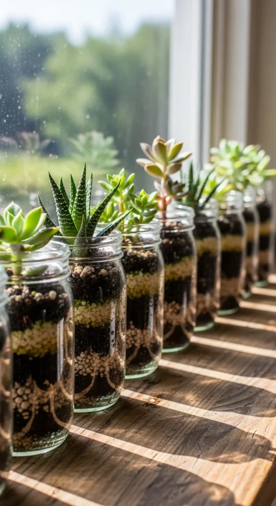 Arrange Succulents in Mason Jars