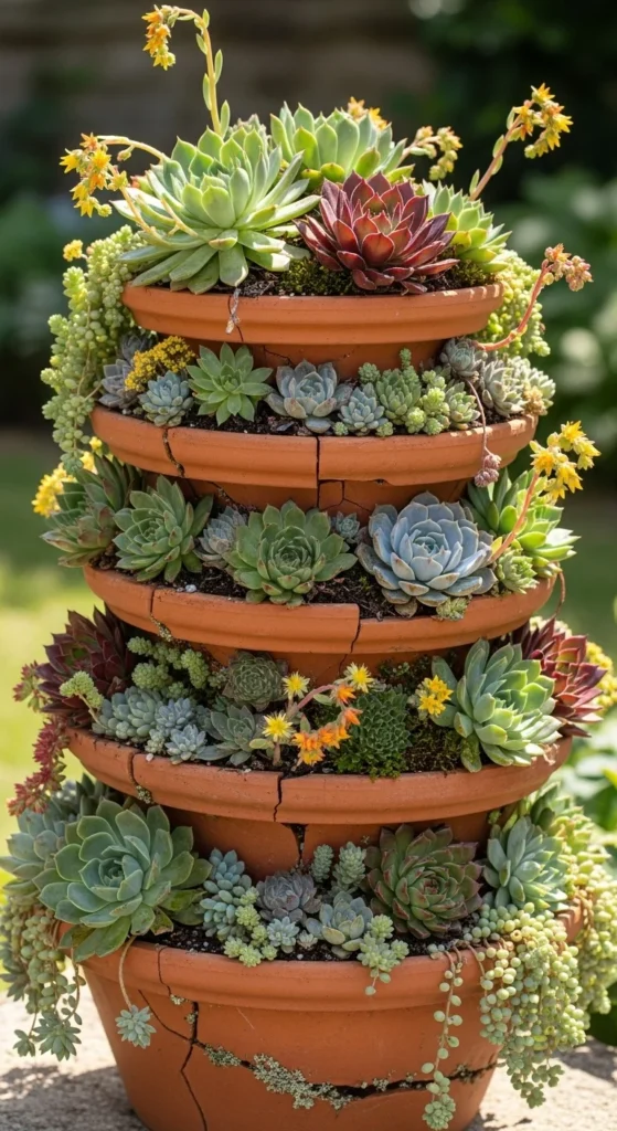 Use Broken Pots for a “Fallen Garden” Look