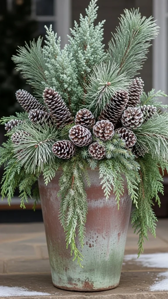 Evergreen & Pinecone Porch Pot