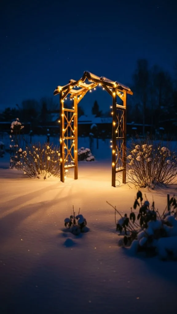 Archway Wrapped in Twinkling Solar Lights