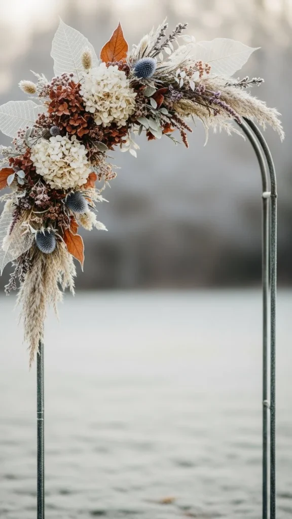 Frosted Metal Arch with Dried Floral Bundles