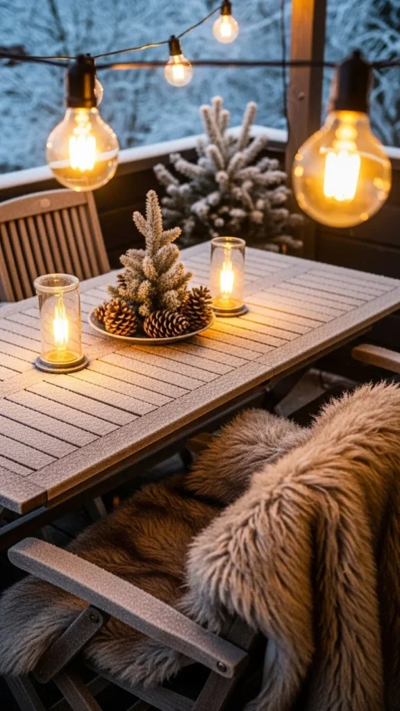 Hanging Bulb String Lights Over Seating