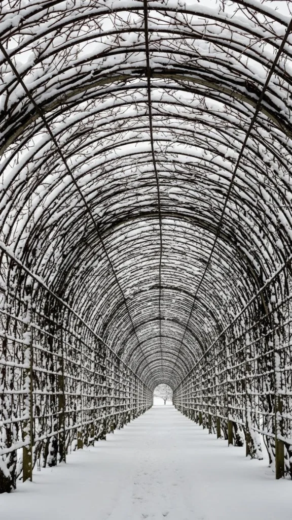 Snow-Draped Vine Tunnel Arch