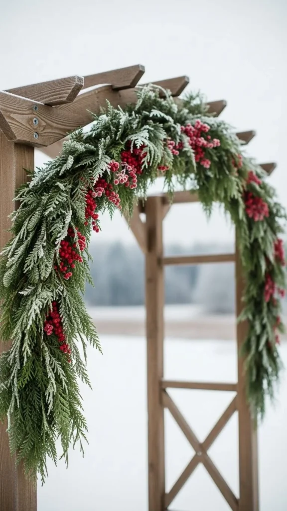 Wooden Arbor with Winter Garland