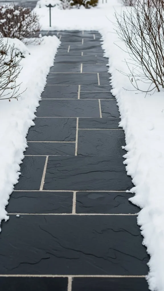 Slate Walkway With Snowy Edging