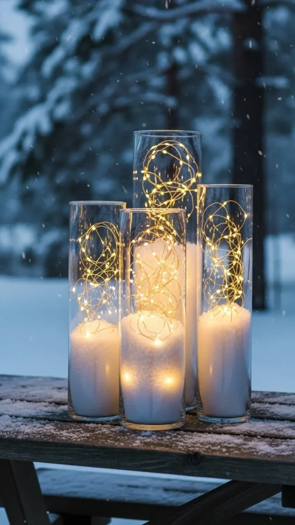 Snow-Filled Glass Vases With Lights