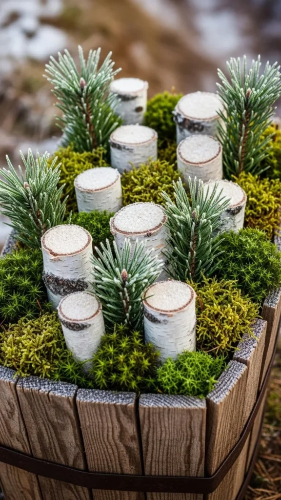 Birch Log & Moss Planter