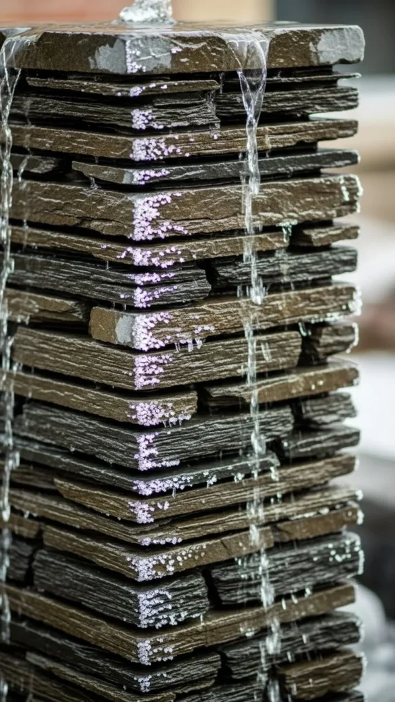 Stacked Slate Winter Fountain