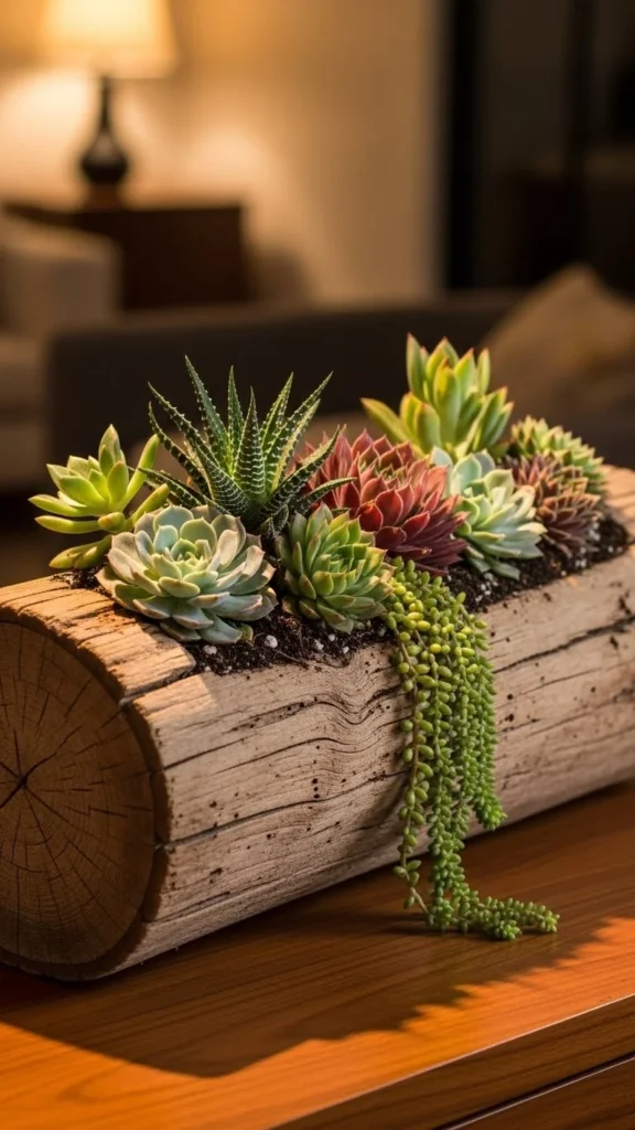 Succulent Centerpiece Log
