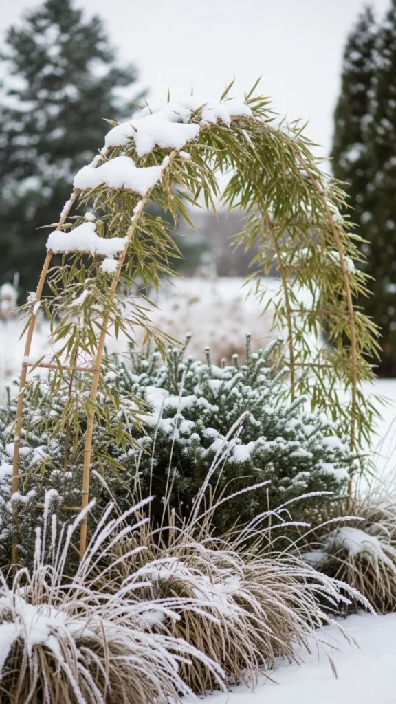 Snow-Framed Bamboo Garden Arch