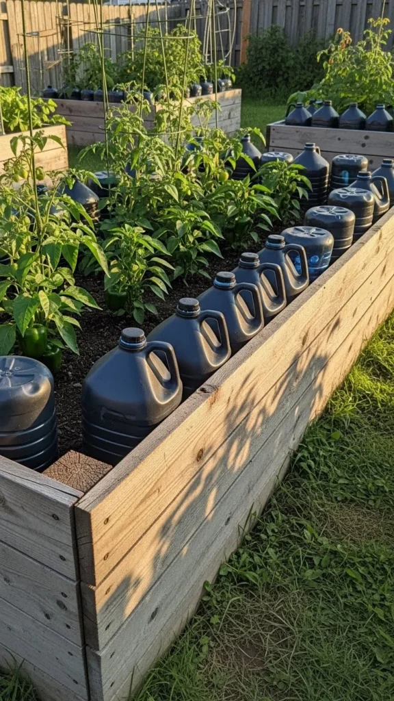 Garden Bed with Heat-Collecting Water Jugs