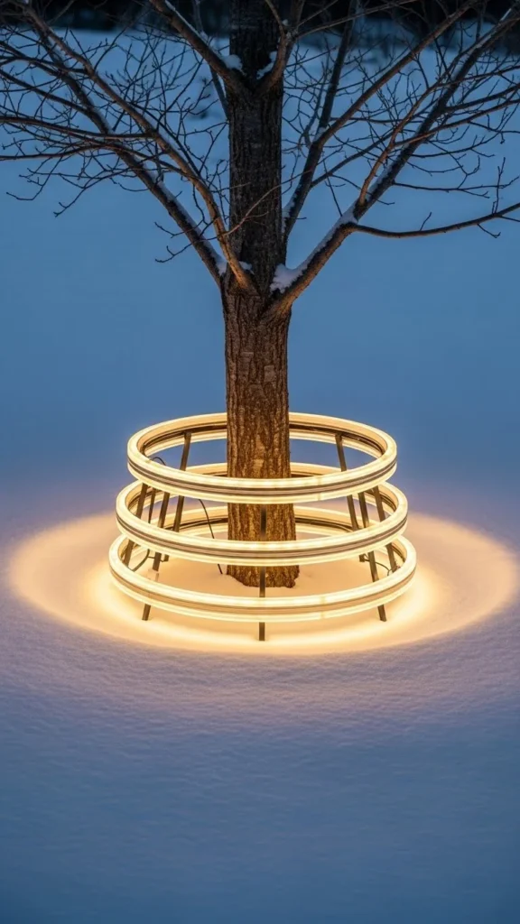 LED Light Rings Around Tree Bases