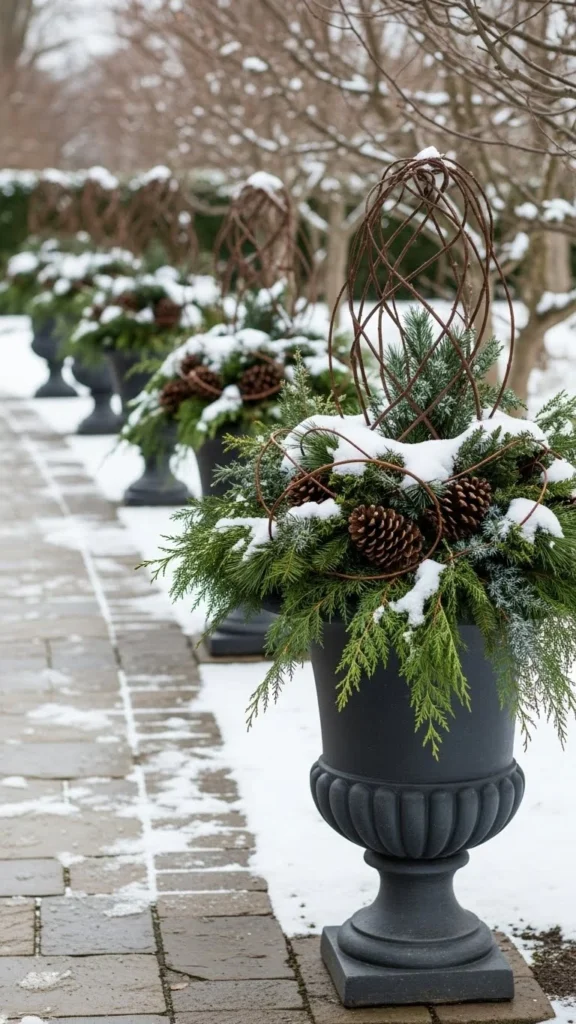 Garden Walkway With Winter Planters