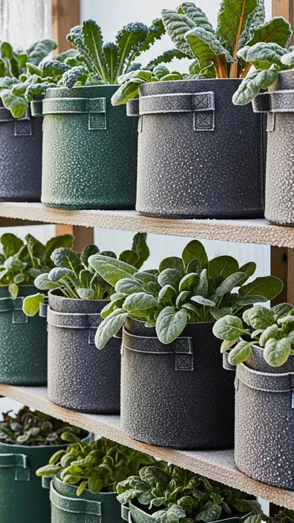 Insulated Grow Bags on Raised Shelves