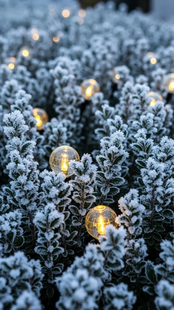 Mini Globe Lights in Shrubs