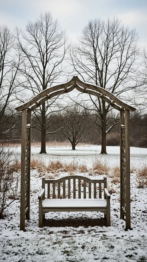 Winter Arch Framing a Snowy Bench