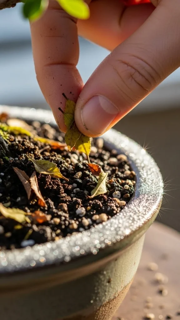 Keep Bonsai Clean by Removing Fallen Leaves