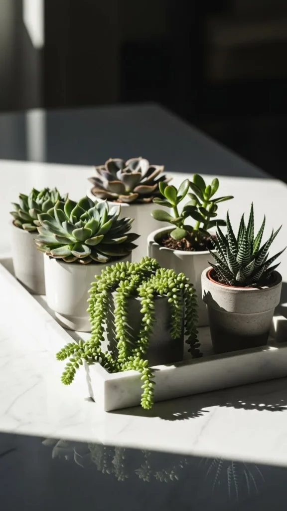 Marble Tray Succulent Cluster