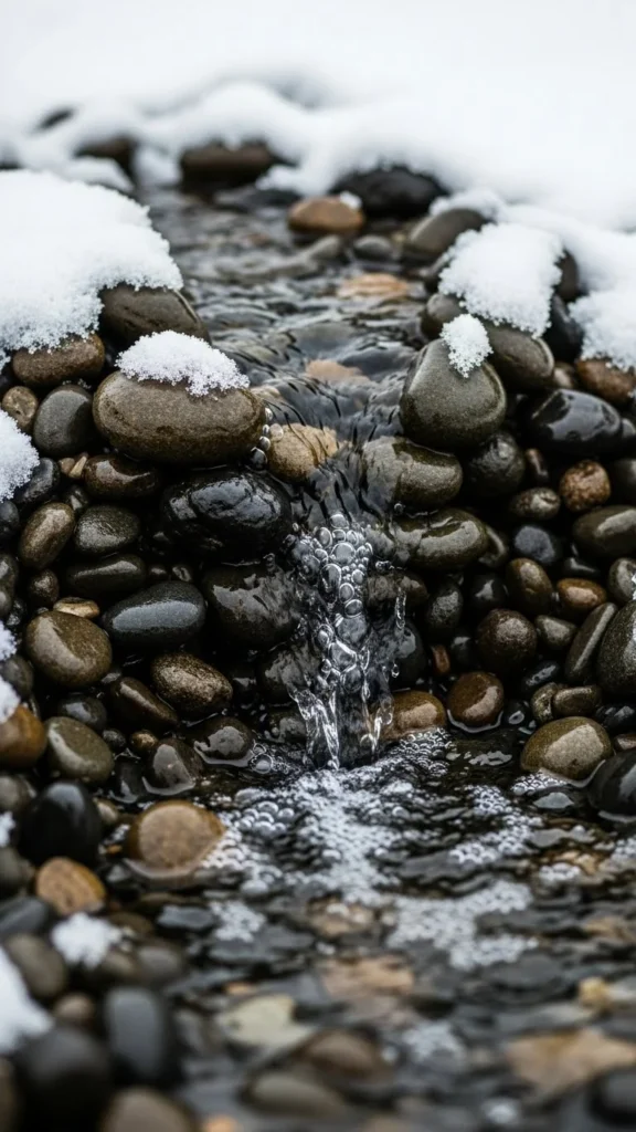 Snow-Glazed Pebble Fountain
