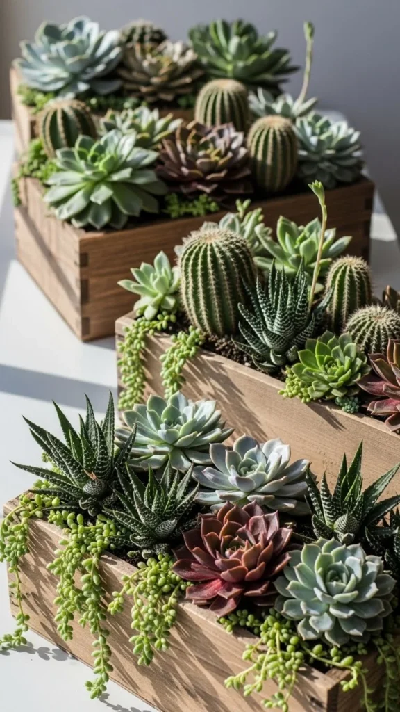 Succulents in Wooden Winter Boxes