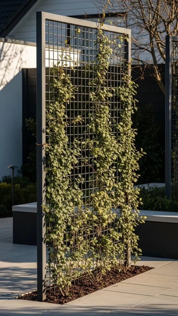 Metal Lattice Screens with Climbing Evergreens