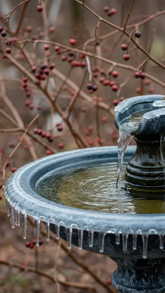 Snow-Edged Birdbath Cascade