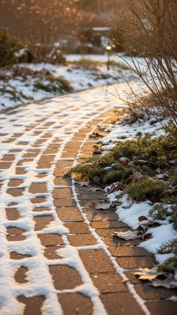 Snowy Brick Garden Path
