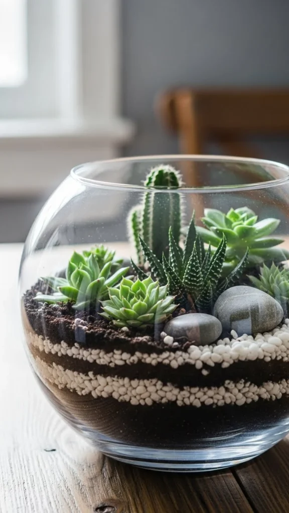 Succulent Terrarium with Winter Pebbles