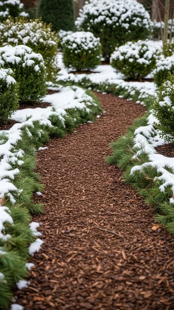 Mulch Path With Winter Greens