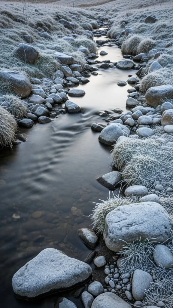 Winter Rock Stream with Gentle Flow