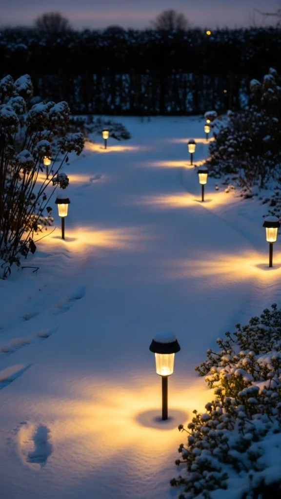Curved Walkway With Snow-Friendly Solar Lights