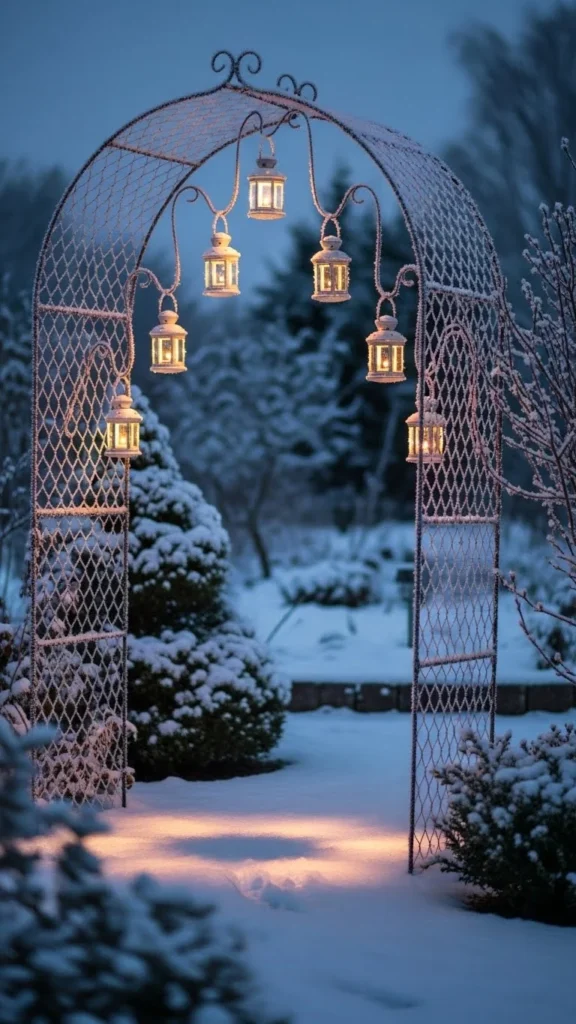 Wire Mesh Arch with Winter Lanterns