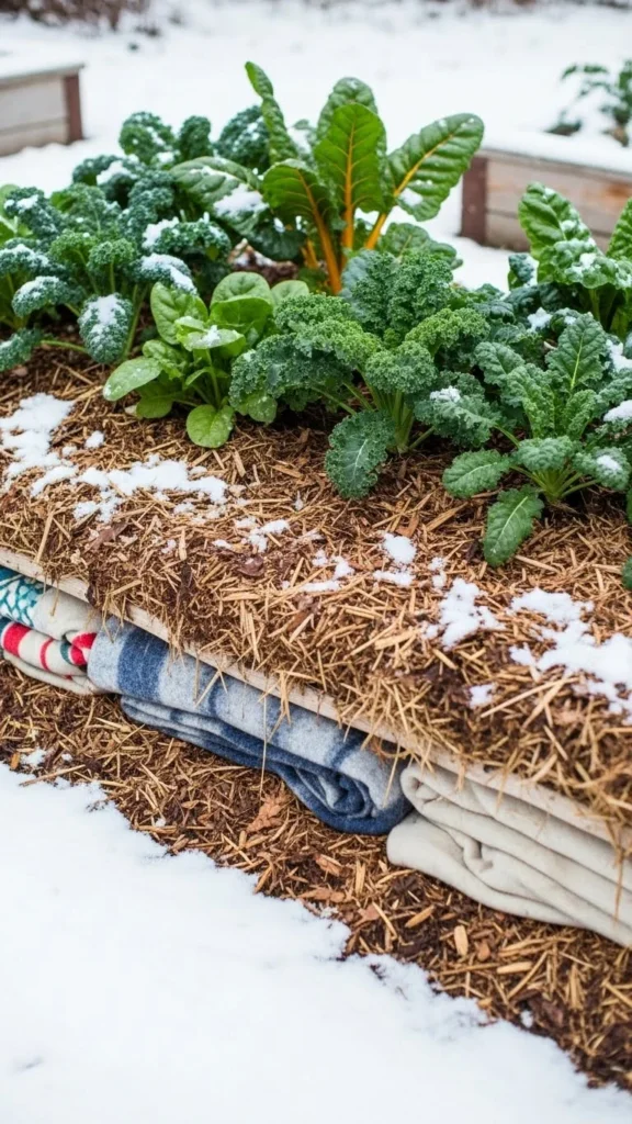 Insulated Bed with Old Blankets Under Mulch