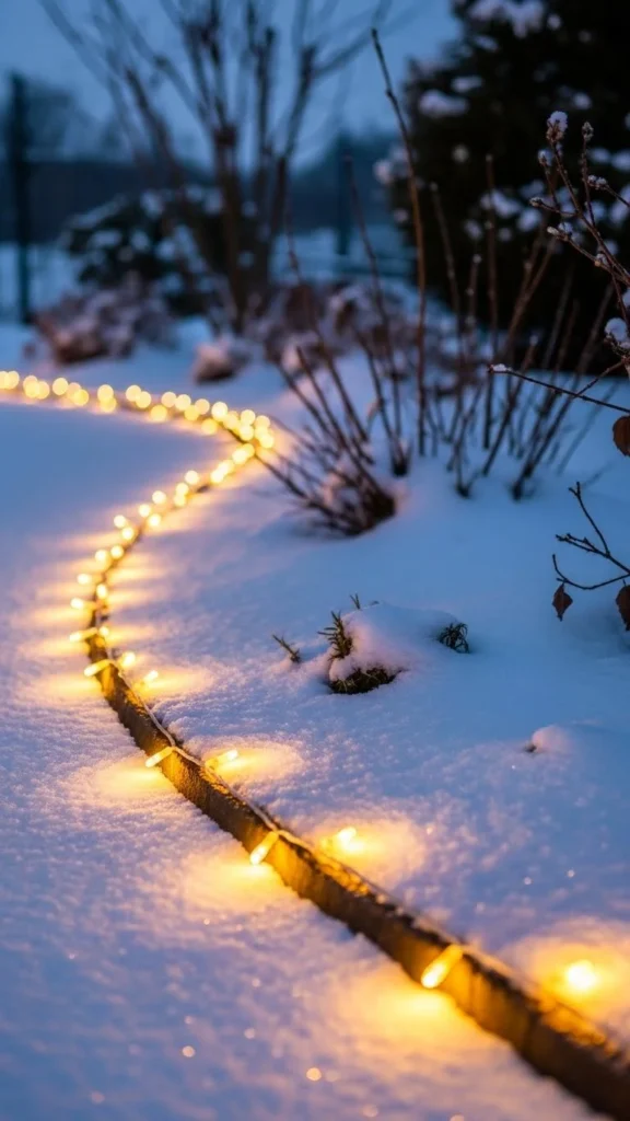 Warm Rope Lights Along Garden Edges