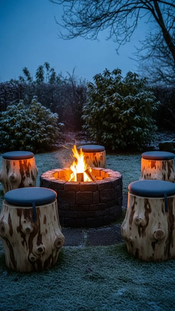 Tree-Stump Stools with Cushions