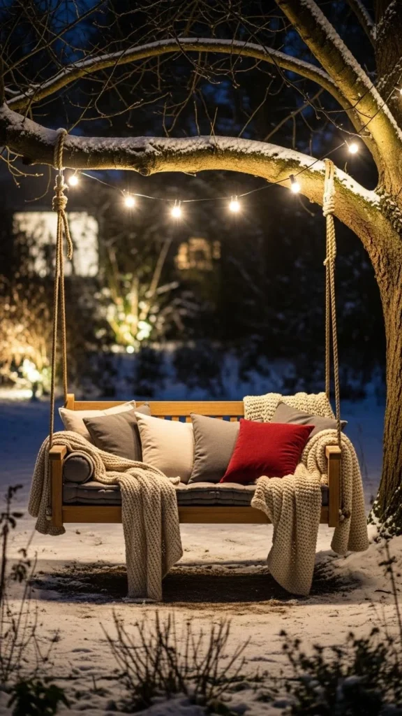 Bench Swing Under Tree Lights