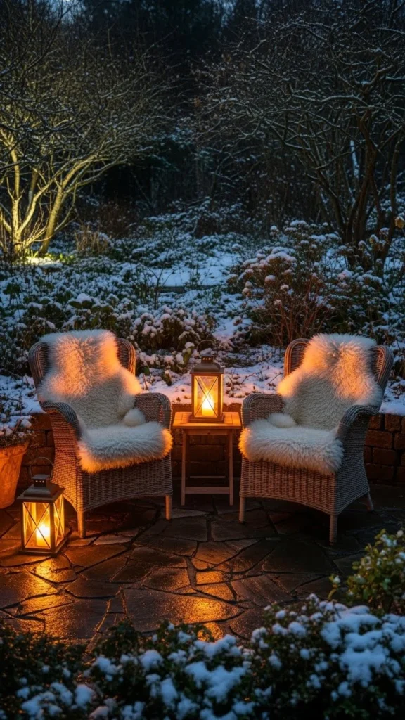 Wicker Chairs with Sheepskin Throws