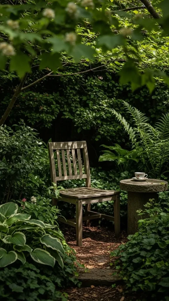 A Simple Seating Nook Surrounded by Greenery