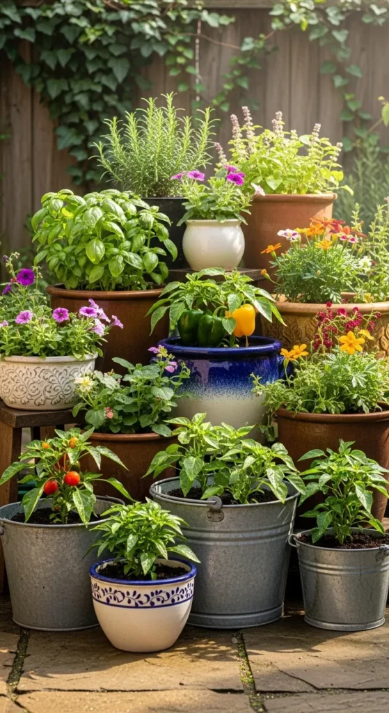 Container Gardens Using Mixed Pot Sizes